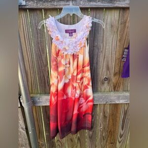 👗Argenti Red and Orange Floral Dress with White Accents
